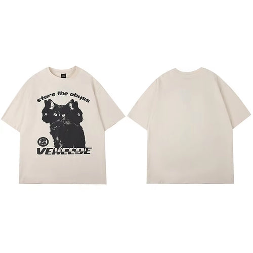 2025 New Streetwear Tshirt Hydra Cat Graphic T Shirt Men Cotton T-Shirt Hip Hop Loose Tops Tees Summer Short Sleeve Black White